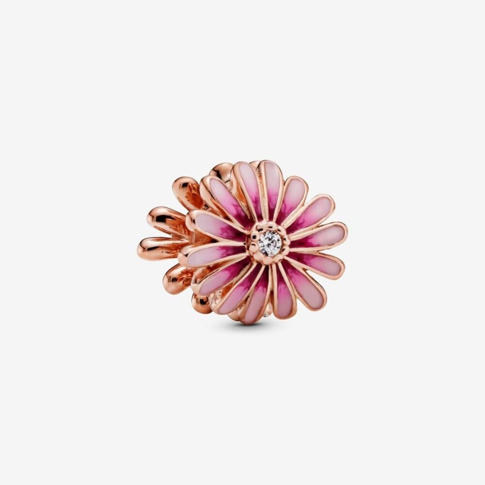 Daisy 14k rose gold-plated charm with clear cubic zirconia and shaded pink ename